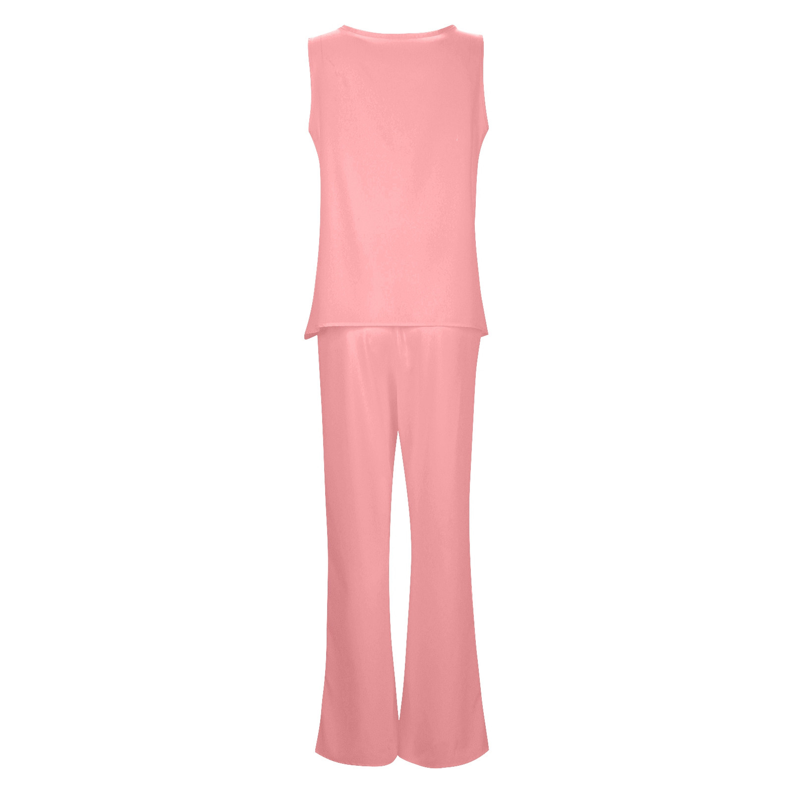 thumbnail image 5 of Conjunto de 2 piezas para mujer: chaleco sin mangas y pantalones anchos, estilo boho informal, color liso, mezcla de poliéster y spandex, 5 of 5